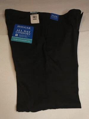 Haggar Men's All Day Comfort Slim-Straight Fit Pants Black 38Wx32L New - Image 1 of 4