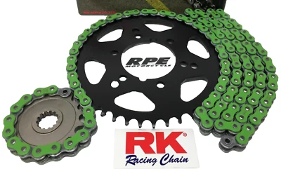 Kit de cadena y piñones de aceleración rápida verde Kawasaki ZX-10R RK ZXW 520 2016-2018 Foto 1 de 4