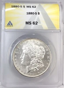 1880-S $1 Morgan Silver Dollar ANACS MS62 # - Picture 1 of 4