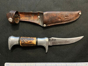 Edge Mark 50 Skinner Fixed Blade Knife w/ Stag Handles & Sheath Solingen Germany