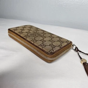 Gucci Tan Brown Zip Around Wallet Monogram Vintage 261393 496334 Used - Picture 1 of 18