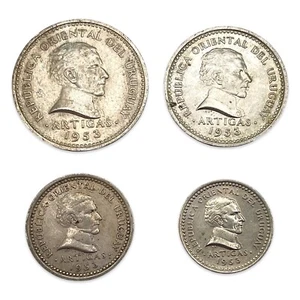 Lot of 4 Uruguay 1, 2, 5 & 10 Centesimos Coins - All 1953 - Combined Ship - Picture 1 of 2