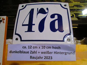 Hausnummer 47a dunkel-blau Zahl weißem Hintergrund 12cmx10cm Die Echte Emaille - Picture 1 of 24