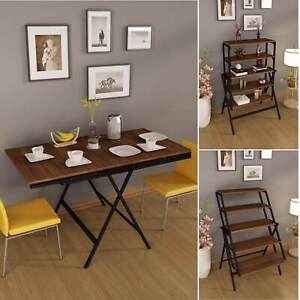 Smart Folding Table Space Saving Dining Kitchen Table Converts to Wall Shelf New
