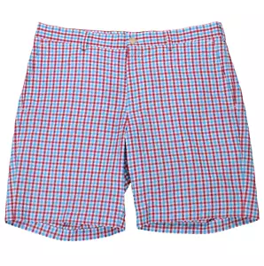 Pantaloncini con pesi piuma Peter Millar 33 blu rosa bianco seersucker a scacchi anteriore piatto - Foto 1 di 7