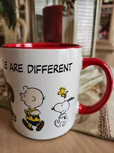 PEANUTS SNOOPY CHARLIE BROWN & GANG "PEOPLE ARE DIFFERENT" COFFEE MUG WOODSTOCK - Picture 1 of 8