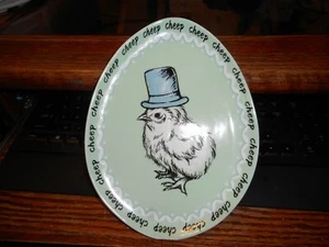Grace Porcelain 8 3/4" Oval Plate Cheep Grumpy Baby Chick Green w/ Top Hat - Picture 1 of 2