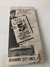 Vintage Paper Ephemera 1939 Routes And Bus Schedule Beaumont City Lines 
