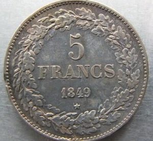 Belgio (Belgio) 5 Franchi 1849 Leopoldo I, tono tagliente AU - Foto 1 di 2
