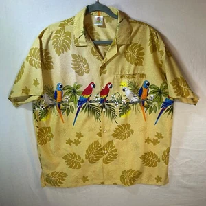RIMA BEACHWEAR Hawaiian Style Shirt Yellow 'Parrots' Button Down Terivoile LARGE - Picture 1 of 9