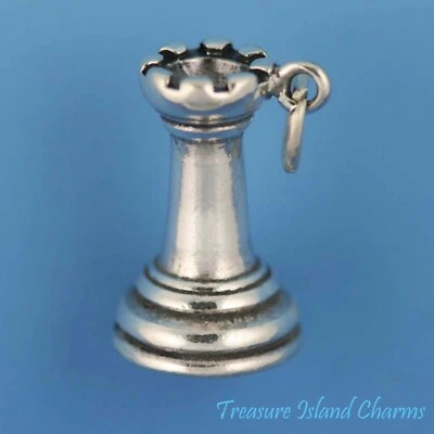 Torre Juego Ajedrez Pieza Castillo 3D Plata de Ley 925 Dije Colgante HECHO EN EE. UU. Foto 1 de 4