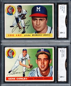 Juego de 5 Braves GMA LoTt 1955 Topps #61 Gene Conley y #134 Joe Jay - Imagen 1 de 2