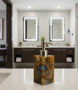 5" Agate Soap Dispenser | Natural Gemstone Bathroom Accessory | Handmade Art Dec - Picture 1 of 8