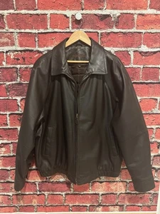 Abrigo Chaqueta de Cuero St Johns Bay Para Hombre Marrón Forrado Vintage Años 90 Bombardero XL - Imagen 1 de 5