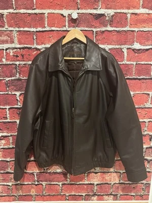 Abrigo Chaqueta de Cuero St Johns Bay Para Hombre Marrón Forrado Vintage Años 90 Bombardero XL Foto 1 de 4