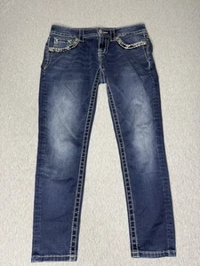 Miss Me Skinny Jeans Womens 26 Embroidered Blue Cropped Low Rise Flap Pockets - Picture 1 of 6