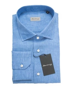 Camisa de vestir informal Sartorio by Kiton nueva con etiquetas $650 azul 100 % lino (45 ue) 18 EE. UU. - Imagen 1 de 4