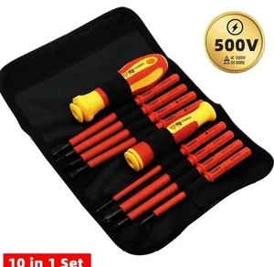 10er VDE Schraubendreher Set isoliert Elektro Schraubenzieher Werkzeugtasche - Bild 1 von 7
