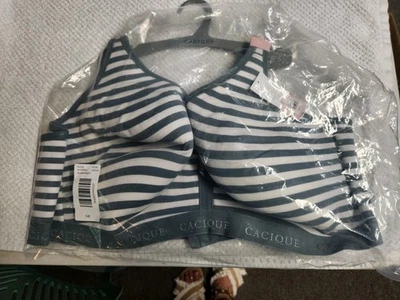 Lane Bryant Cacique Sports Type Bra 54C Green&White Stripe (ii) - Image 1 of 4