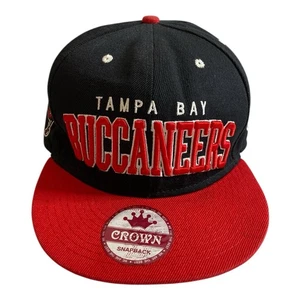 Crown Tampa Bay Buccaneers Cap Flat Peak Snapback Embroidered Hat OSFM Black Red - Picture 1 of 13