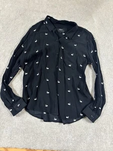 Rails Kate Swans Black print blouse size M Button Up Rayon Viscose - Picture 1 of 6