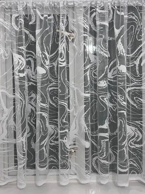 White Sheer Net Curtains with Modern Swirl Pattern sold per meters- free postage - Image 1 of 4
