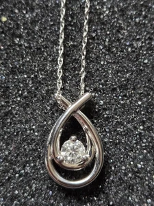 14k White Gold  Diamond  Love`s Embrace Pendant With 18" White Gold Necklace  - Picture 1 of 4