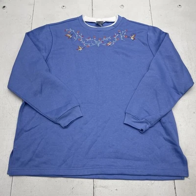 Blair Sweatshirt Womens Petite XL Blue Embroidered Hummingbird Floral Crewneck - Image 1 of 4