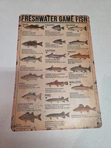 Fishing Wall Decor Sign - Freshwater Game Fish, Metal Rustic Cabin Lake - Picture 1 of 12
