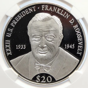 2000 LIBERIA President Franklin D Roosevelt Proof Silver $20 Coin NGC i105666 - Picture 1 of 5