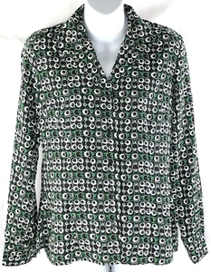 Vintage Button Up Top S Green Blk Geo Artsy Long Sleeve Career office secretary - Picture 1 of 6