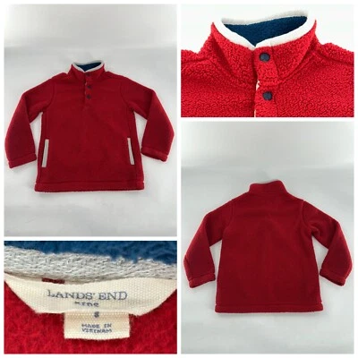 Land’s End Kids 1/4 Snap Fleece Jacket Size 8 Red 100% Polyester YGI K4-79 - Image 1 of 4