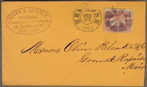 Mayfairstamps US 1863 New york Henry Caverly Fancy Cancel to Grand Rapids MI Cov - Picture 1 of 2