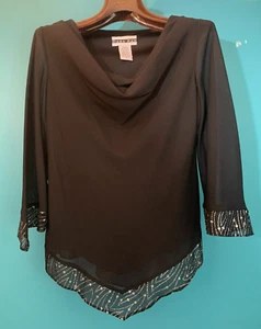 Dana Kay Women's Lined Sheer Loose Scoop Neck Blouse - Size 8, Black & Silver - Picture 1 of 7