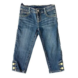 Girls 5 Gymboree Capri Denim Blue Jeans Button Detail Green Yellow Blue Thread - Picture 1 of 5
