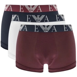 Emporio Armani Men's 3 Pack Boxer Trunk White Marine Burgundy Size X-Large 37-39 - Picture 1 of 20