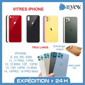 Vitre arrière iPhone X XS XR 11 12 13 14 PRO MAX MINI LOGO CE PREMIUM Gros trou - Imagen 1 de 5