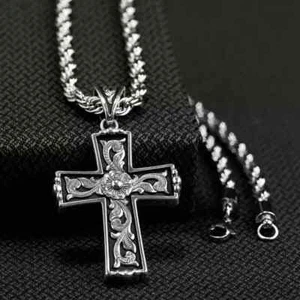 Twister Mens Jewelry Necklace Scroll Cross Rope Chain Silver 32110 - Picture 1 of 2