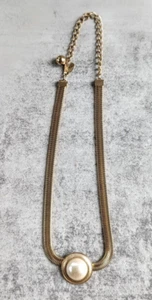 Vintage Parklane Cobra Chain Faux Pearl Cabochon Choker Necklace 1980s - Picture 1 of 9