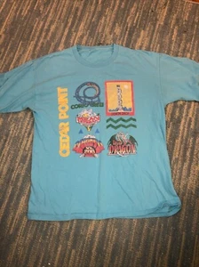 Vintage Cedar Point Roller Coaster Blue T-Shirt Large DEMON DROP MAGNUM DRAGON - Picture 1 of 5