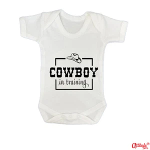 Funny Baby Grows-Cowboy In Training-Novelty Baby Grows-Funny Baby Clothes-CBT01 - Picture 1 of 17