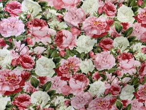 Red, White, Pink & Green Tinted Roses ~ Candace Allen Cotton Fabric 1 2/3 Yards - Picture 1 of 4