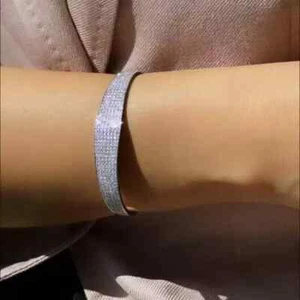 4.5Ct White & Blue Lab Created Sapphire Open Bangle 925 Sterling Silver - Picture 1 of 6