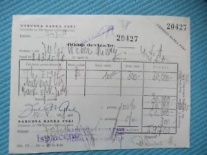 1961 Ricevuta per l'acquisto di valuta estera - Bosnia-Erzogovina Narodna - Foto 1 di 4