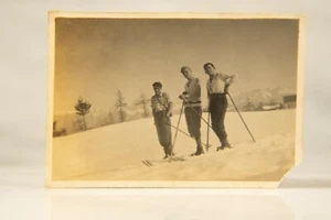 Skiing Swiss Alps 1920's France, 3 Men On Skis Pre War Photograph - Picture 1 of 2