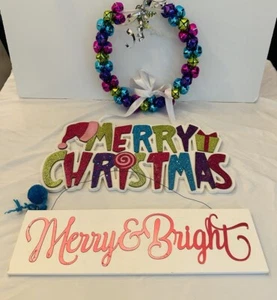 Christmas Girls Room Decor Hobby Lobby Pink Teal Purple Wall Decor Signs Wreath - Picture 1 of 5