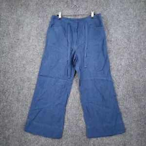 Jones New York Signature Pants Womens 8 Blue Linen Wide Leg Cropped Drawstring - Picture 1 of 13