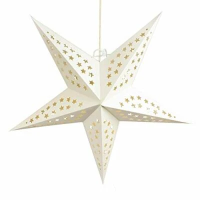 Linterna estrella de papel recortado blanco macizo Quasimoon 24", decoración colgante por P... Foto 1 de 3