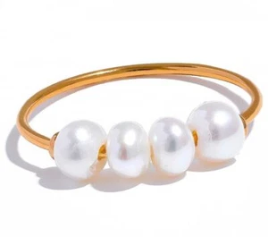 Natural White Pearls Yellow 14k Gold Plated Charms Women Fashion Ring Jewelry - Picture 1 of 14