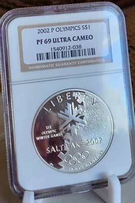 2002-P $1 Silver NGC PF69 Ultra Cameo WINTER GAMES OLYMPICS Proof Dollar - Image 1 of 2